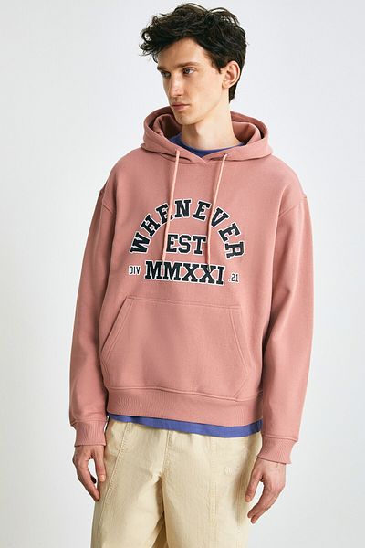 GRIMELANGE Ανδρικό φούτερ GAREN Soft Fleece με στάμπα με κανονικό κορδόνι ροζ