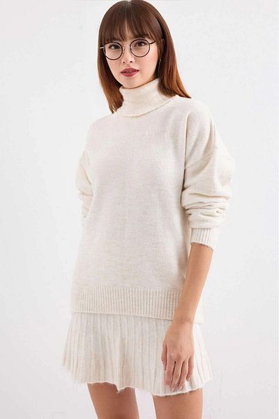 hazelin Women's Ecru Sweater Skirt Knitwear Double Suit Hzl25W-Bd 1102641