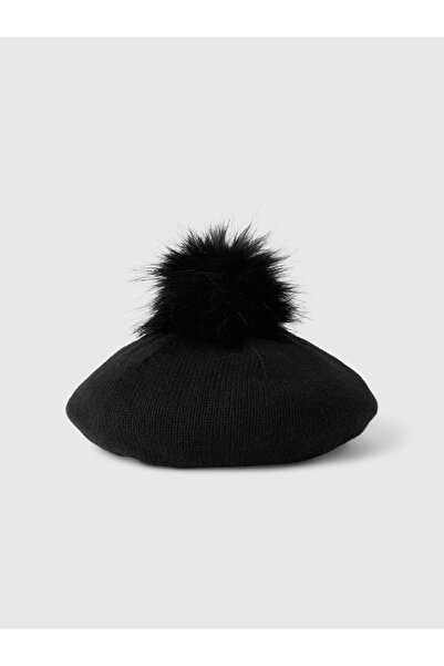 GAP Kız Çocuk Siyah CashSoft Ponponlu Bere