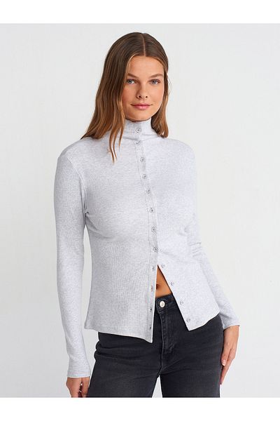 Dilvin 31440 Λεπτομερής γιακάς με κουμπιά Top-Gray Melange