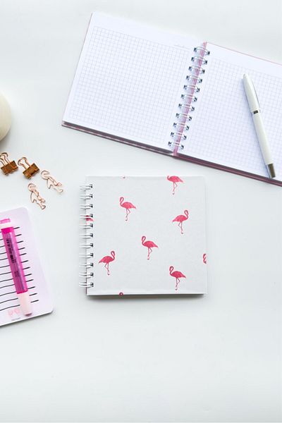 Martius Art 15X15 cm Fushya Flamingo Notepad / School Notebook Spiral Bound Line & Hard Cover