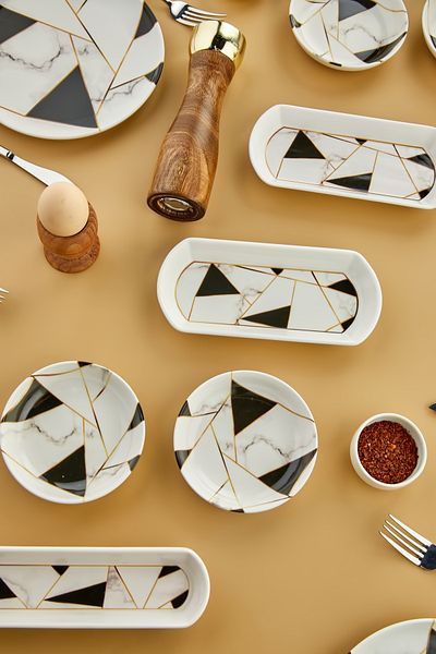 Babion Luxury Ceramic Mosaic Marble 14 Piece Large Breakfast Set for 6 People