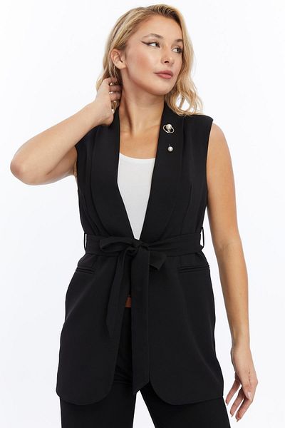 Appleline Women's Vest with Black Brooch Collar and Belt