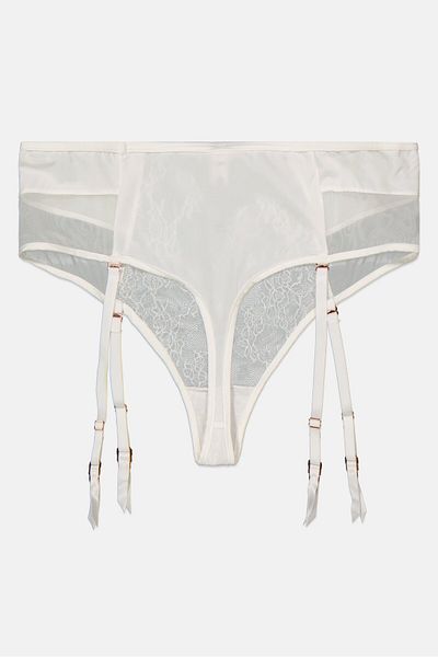 Etam Women Textured Suspender Brief, White