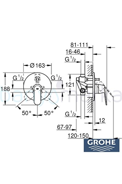 Grohe Eurosmart Cosmopolitan Ankastre Banyo Bataryası, Tepe ve El Duşu Seti - 32879SET0