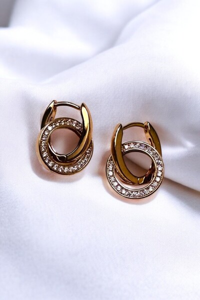 PETEK AKSESUAR أقراط دائرية أنيقة بعرض 2 سم مع تفاصيل حجرية