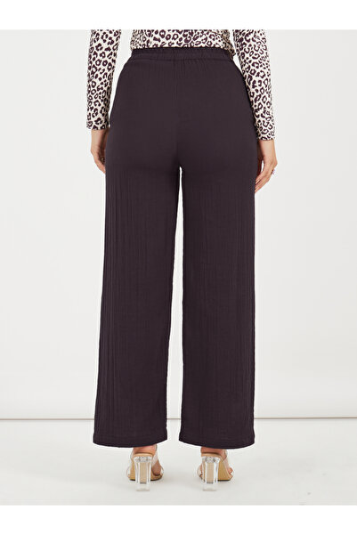 Styli High Rise Wide Leg Textured Trousers