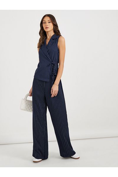 Styli Striped Wide Leg High Rise Pants