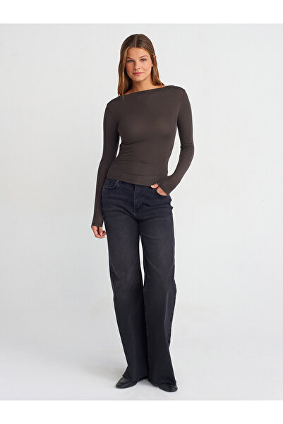 Dilvin 31431 Ασύμμετρη μακρυμάνικη μπάλα-σκούρο καφέ