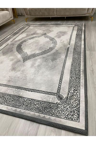 ALLGELSİN 6m2 Meter Square Washable Carpet Cover - 200x300cm, Elastic Bottom, Modern Striped