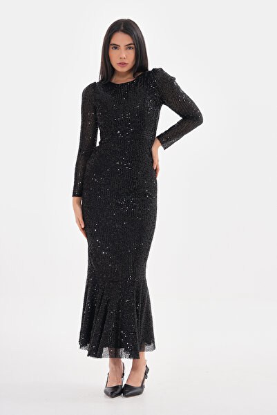 migi life PUL PAYET KUMAŞ ETEK UCU VOLANLI ŞIK BALIK ELBİSE