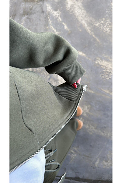 My Blog Női khaki elülső cipzáras prémium tréningruha szett - 909015