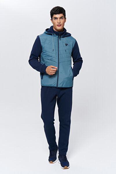 bilcee Erkek Mavi Kışlık Fleezli Dokumalı 3 İplik Şardonlu Alt Üst Eşofman Takımı 9886