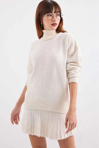 hazelin Women's Ecru Sweater Skirt Knitwear Double Suit Hzl25W-Bd 1102641