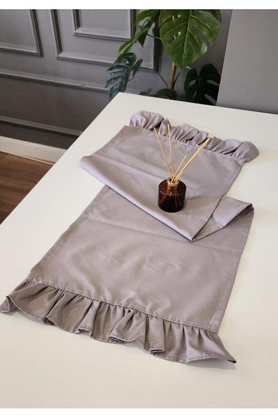 ALTINPAMUK Venus Linen 2-Edge Ruffle Vintage Runner Cover Gray 40X110
