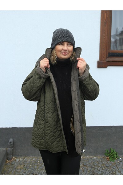 GLR&GYM VERDİ Kapitone Kapüşonlu Büyük Beden Kadın Mont