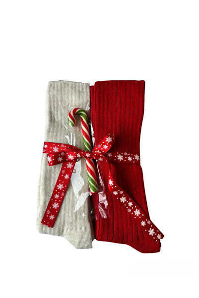 Yonca Butik Hediyelik 2 çift yün dizaltı bot çorabı şeker hediyeli