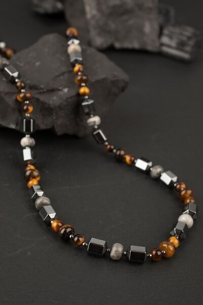 OSMANLI DOĞAL TAŞ Sertifikalı Hematit Kaplangözü Gri Jasper Doğal Taşlı Tasarım Erkek Kolye