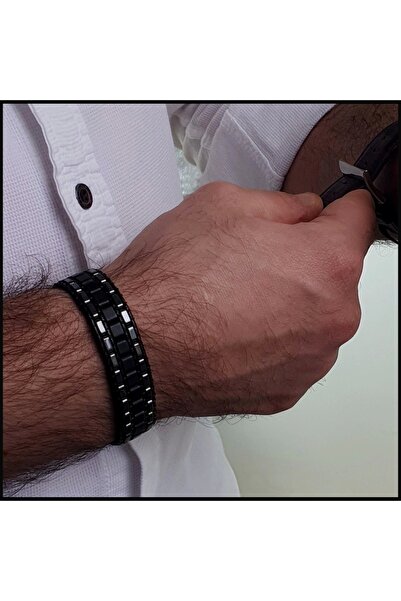 Seven Art Jewelry سوار من حجر الهيماتيت الطبيعي باللون الأسود بتصميم أنيق