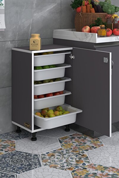 Kenzlife Sepetli Kilitli Mutfak Dolabı Ruberukilit Gri 074X45X30 Banyo Çamaşı...