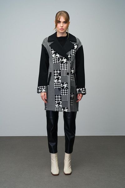 Olcay Palton negru supradimensionat - cu model picior de gală, dublu piept 3005