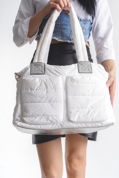 Shoesers Geantă de umăr de dimensiuni mari din țesătură parașută strălucitoar...