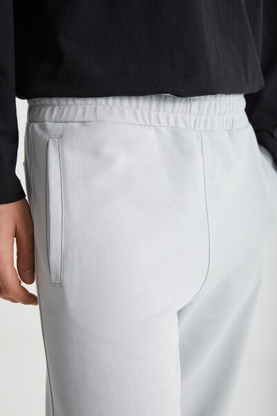 GRIMELANGE Bryce Erkek Relaxed Fit Rahat Kesim Beli Lastikli Premium Kumaş Açık Gri Eşofman Altı