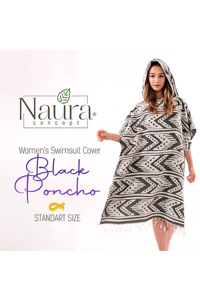 NAURA Concept Maia Unisex Peshtemal Μπουρνούζι με Καπέλο 100% Βαμβακερό Poncho Long Beach Πετσέτα