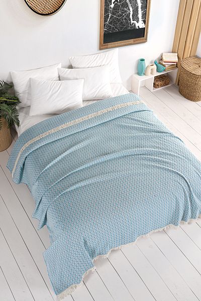 Evim Cotton Arem Turquoise Multi-Purpose Bedspread Double - 200X220 cm
