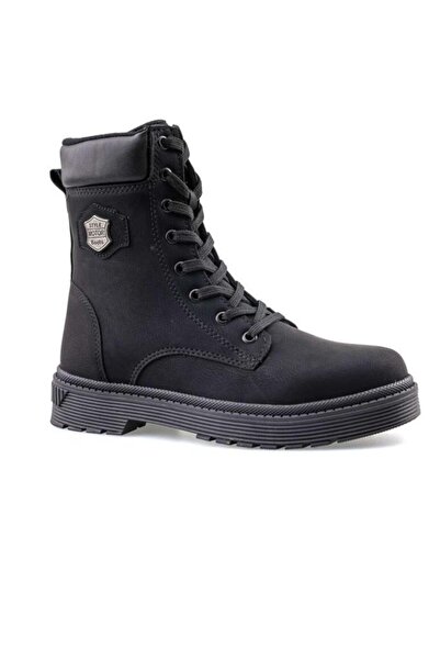 Cakgo Polact 24070-24 Deri Fermuarlı Kadın Bot Nubuk Siyah