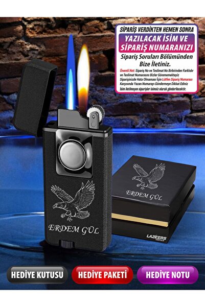 LAZZERS HEDİYELİK Kişiye Özel İsimli Lüks Kutulu Tuşlu Çift Ateşli Kartal Tas...