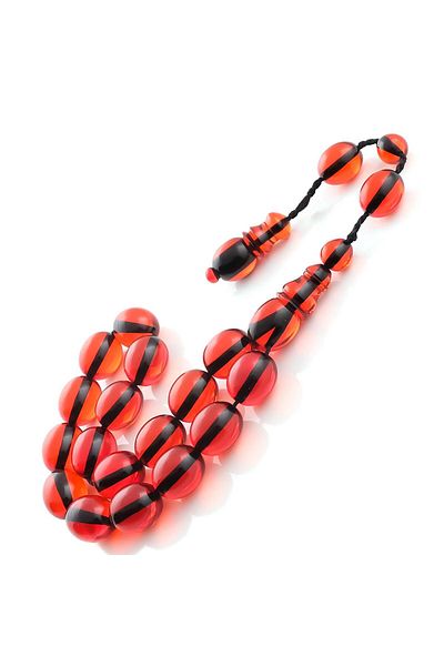 TESBİHCİBABA Red Red Beanie Cut Mascot Length Clamping Amber Prayer Beads