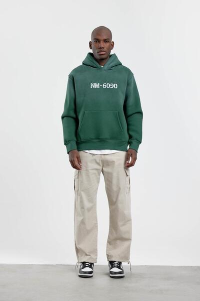 NOMARC Πράσινο NM-6090 εμπριμέ φούτερ με κουκούλα