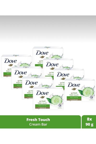 Dove Fresh Touch Beauty Soap - Moisturizing Effect, 8 X 90 Grams Beauty Cream Bar
