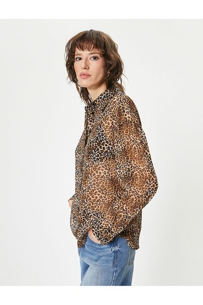 Koton Košile s leopardím vzorem s dlouhým rukávem na knoflíky
