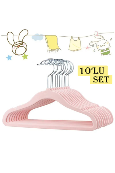 LİRAZON 10 Adet Bebek Kadife Askısı Çocuk Kadife Elbise Askısı İz Bırakmaz Kaymaz Kadife Askı Pembe