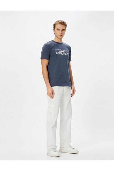 Koton Σλόγκαν εμπριμέ T-Shirt Crew Neck Slim Fit Κοντό μανίκι
