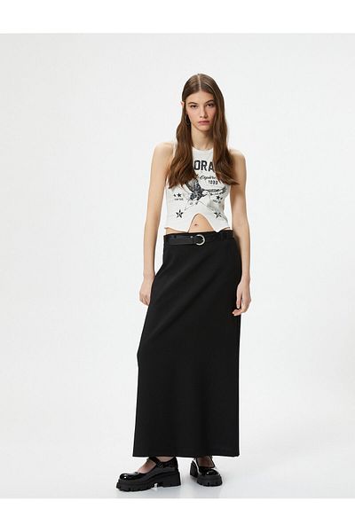 Koton Sleeveless Crop T-Shirt Eagle Printed Front Asymmetric Cut Slim Fit Cotton