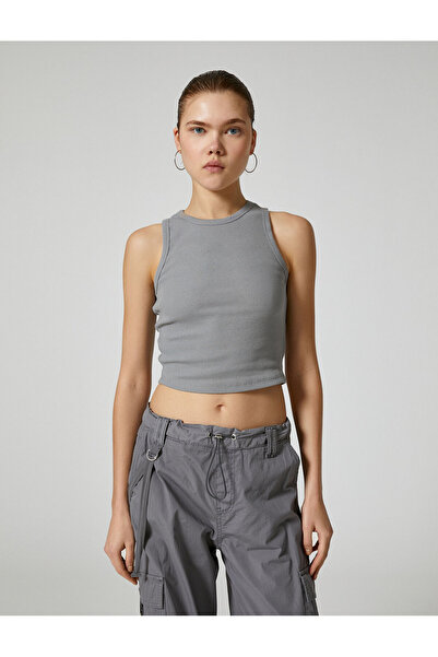 Koton Basic Crop Athlete Rundhals Gerippte Baumwolle