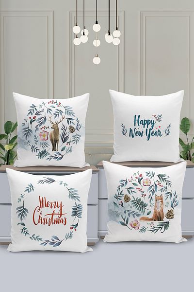 Filamente New Year Christmas Pattern - 4-Piece Throw Pillow Cover Set, Double Sided Digital Printed