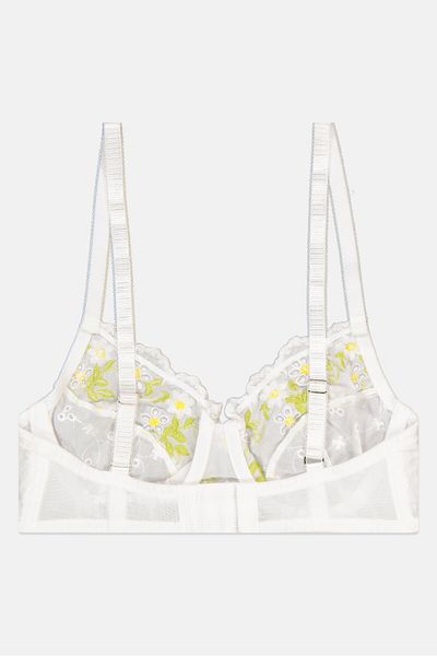 Lost Ink Women Embroidered Non Padded Wired Bra, White Combo