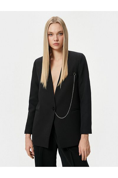 Koton Blazer Jacket Μονό Κουμπί Fleto Αλυσίδα Τσέπης