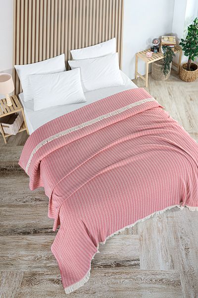 Evim Cotton Bige Fuchsia Multi-Purpose Bedspread Double - 200X220 cm