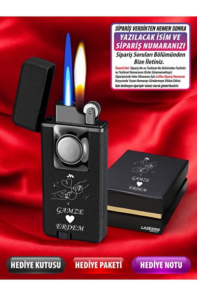 LAZZERS HEDİYELİK Kişiye Özel İsimli Lüks Kutulu Tuşlu Çift Ateşli Sevgililer...