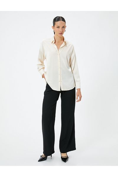 Koton Long Sleeve Satin Shirt - Buttoned and Standard Fit