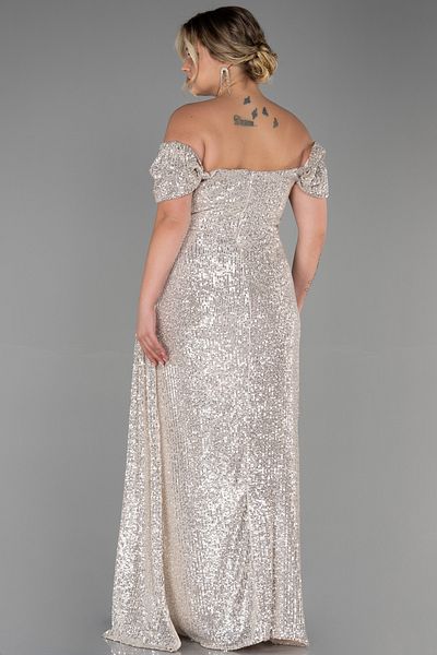 Abiyefon Plus Size Mink Sequined Boat Neck Evening Dress - Abu2973