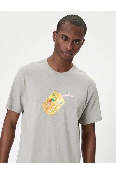 Koton Bedrucktes Baumwoll-T-Shirt mit Rundhalsausschnitt