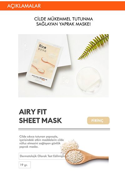 Missha قناع أوراق التفتيح والترطيب بخلاصة الأرز (قطعة واحدة) قناع أوراق Airy Fit