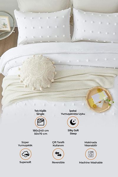 Evlen Home Collection Emmy Cotton Bedspread Set - Single, Boho Double-Sided, 2-Piece Padded Tufting