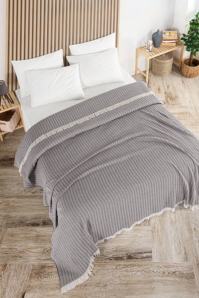 Evim Cotton Bige Dark Indigo Multi-Purpose Bedspread Double - 200X220 cm